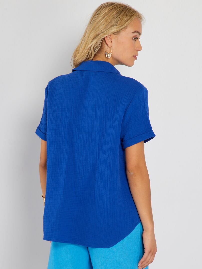 Blouse Van Zachte Luchtige Katoen Blauw Kiabi