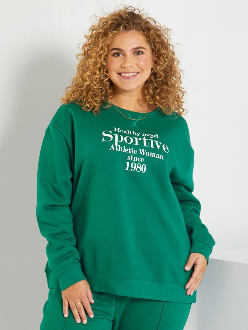 Sweater Van Joggingstof Met Print Groen Kiabi