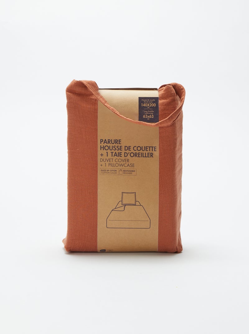 1-persoons dekbedovertrekset (140 x 200cm) van katoenen mousseline - Kiabi Home BRUIN - Kiabi