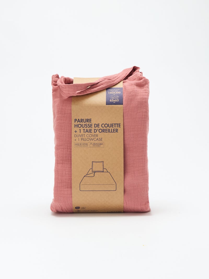 1-persoons dekbedovertrekset (140 x 200cm) van katoenen mousseline - Kiabi Home Rose - Kiabi