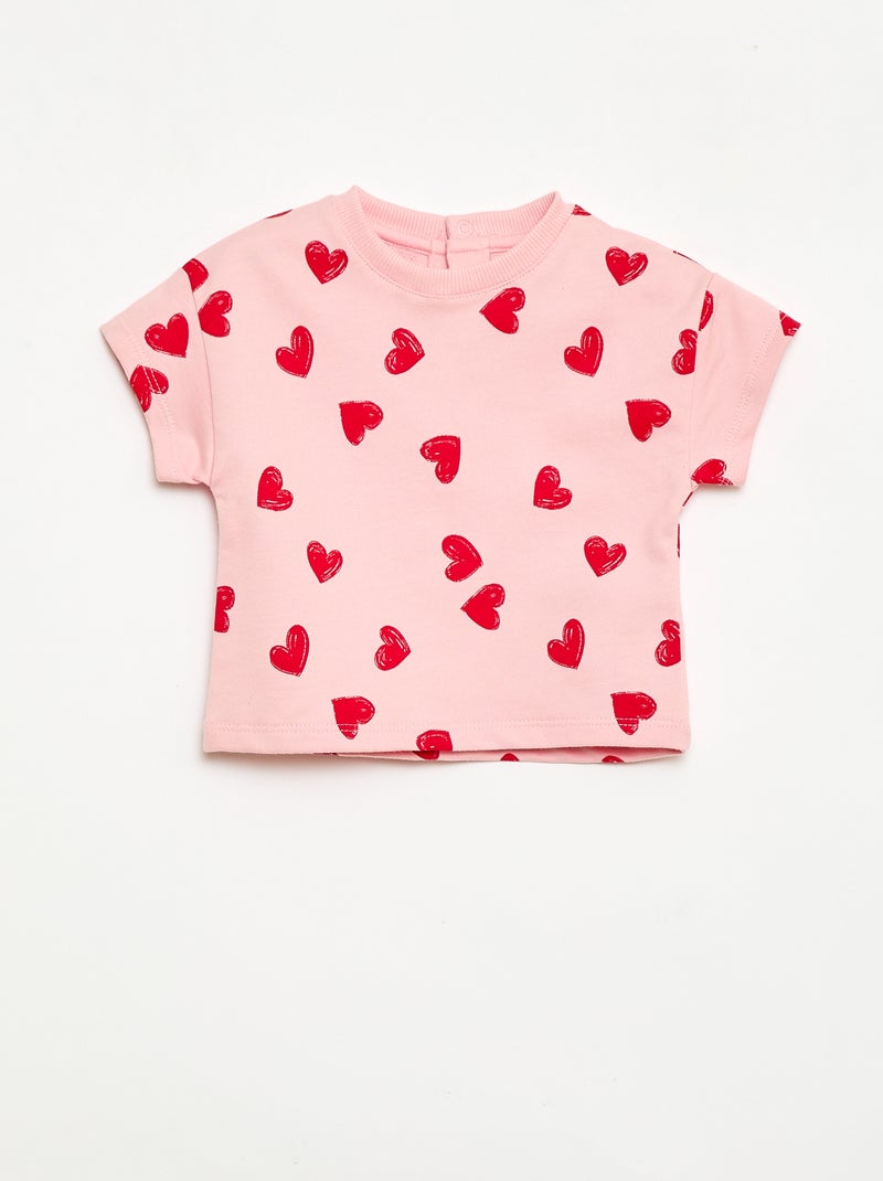 2-delige bedrukte set short + T-shirt Rose - Kiabi
