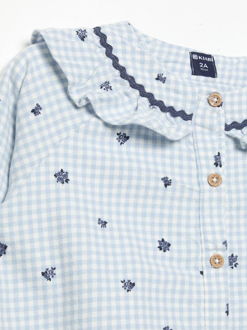 2-delige flanellen pyjama - Bovenstuk met knoopjes + broek Blauw - Kiabi