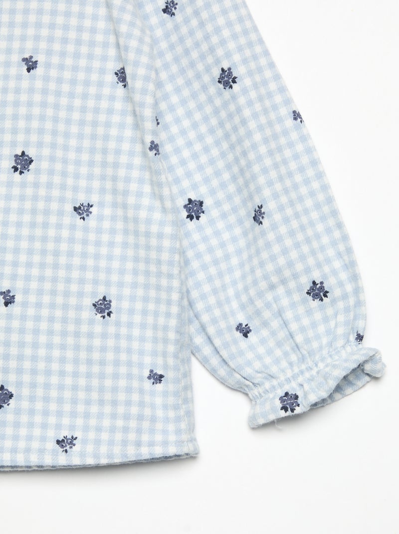 2-delige flanellen pyjama - Bovenstuk met knoopjes + broek Blauw - Kiabi