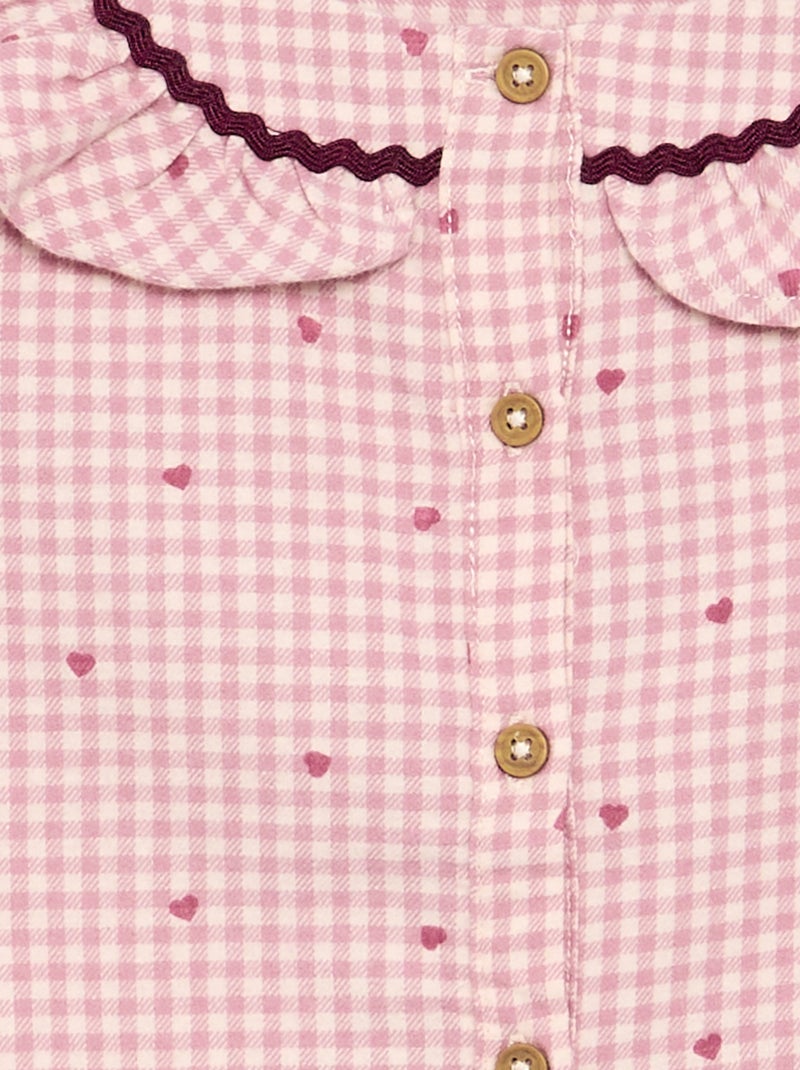 2-delige flanellen pyjama - Bovenstuk met knoopjes + broek Rose - Kiabi