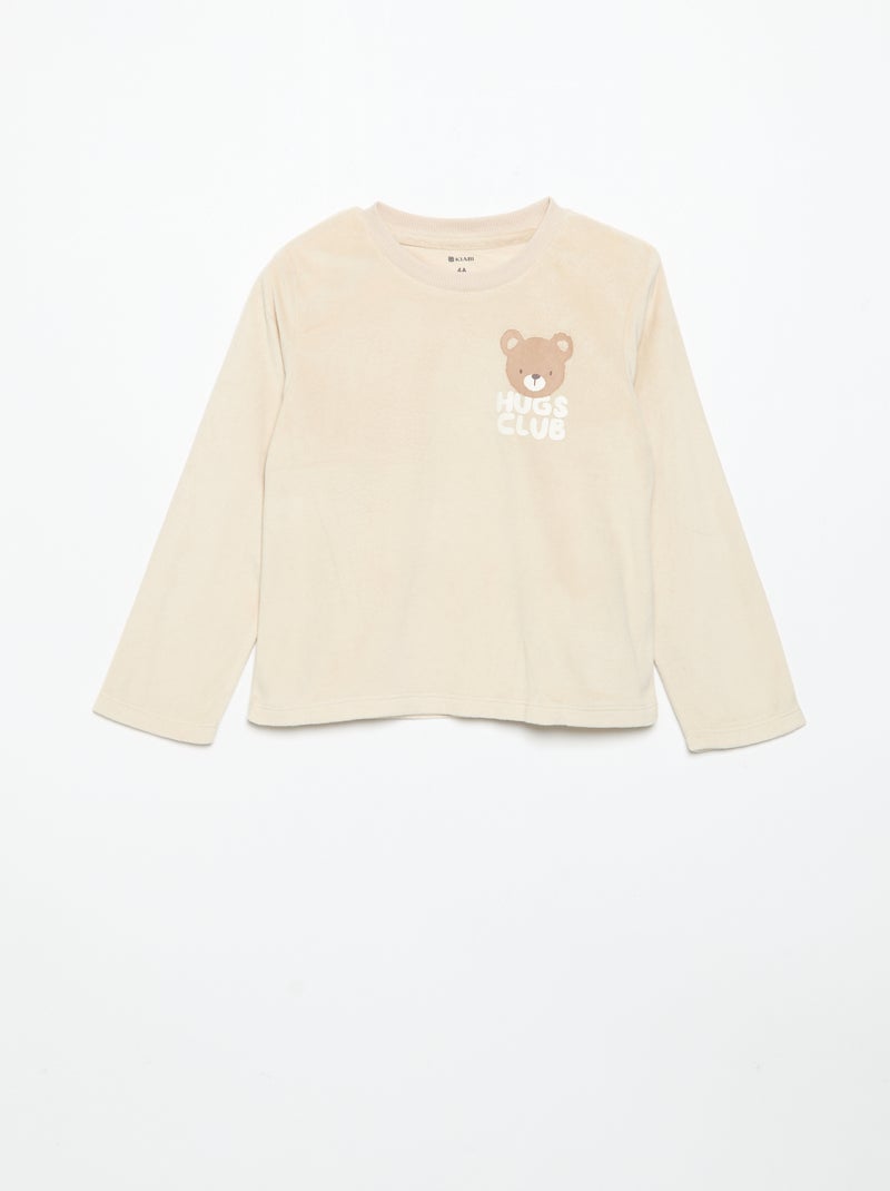 2-delige fleece pyjamaset met geanimeerde capuchon Biege - Kiabi