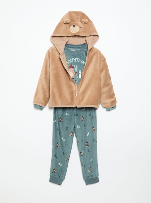 2-delige fleece pyjamaset met geanimeerde capuchon - Kiabi