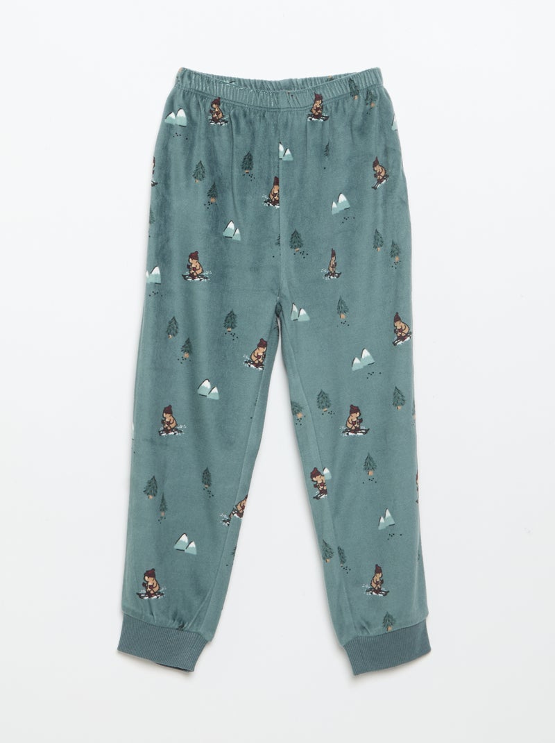 2-delige fleece pyjamaset met geanimeerde capuchon Blauw - Kiabi