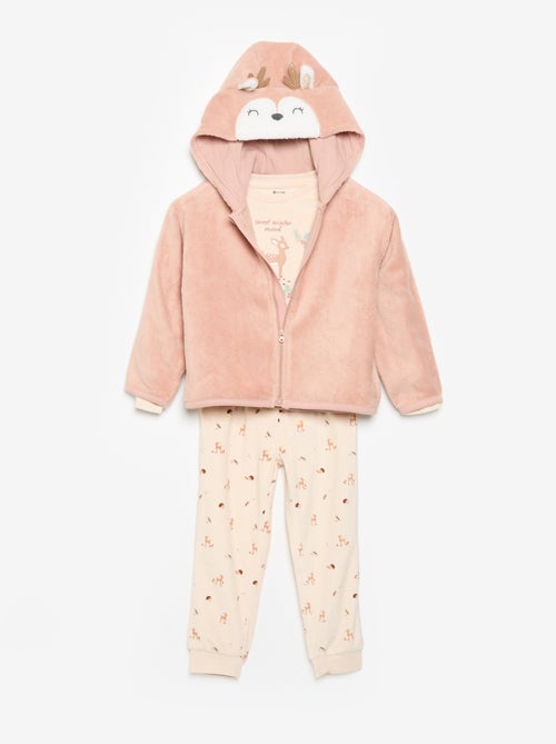 2-delige fleece pyjamaset met geanimeerde capuchon - Kiabi