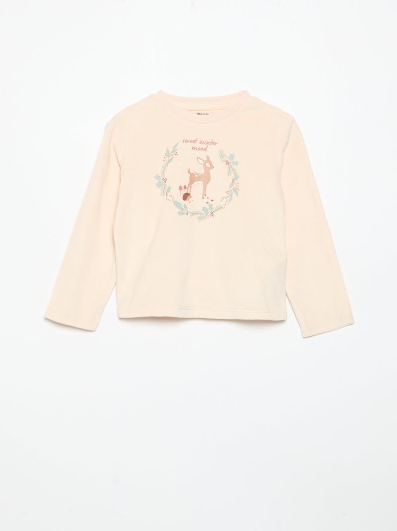 2-delige fleece pyjamaset met geanimeerde capuchon Rose - Kiabi