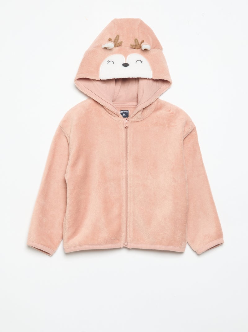 2-delige fleece pyjamaset met geanimeerde capuchon Rose - Kiabi