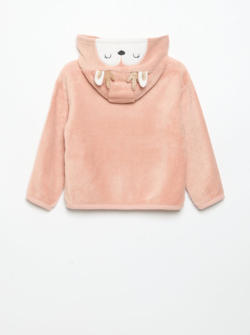 2-delige fleece pyjamaset met geanimeerde capuchon Rose - Kiabi