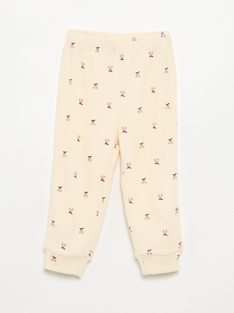 2-delige geprinte pyjama van ribstof Biege - Kiabi