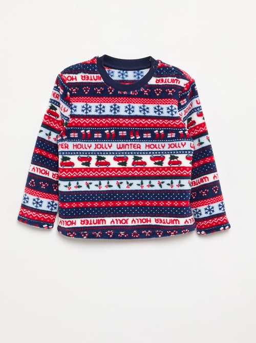 2-delige jacquard pyjama van fleece - sweater + broek - Kiabi