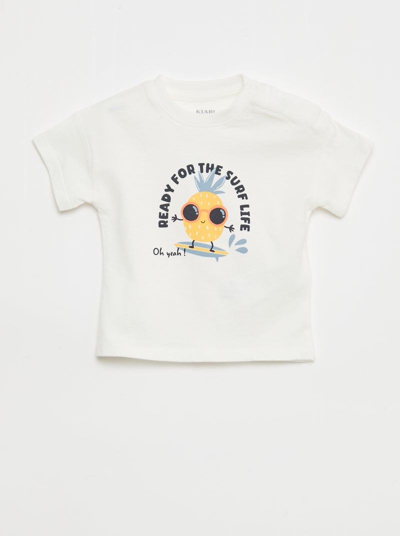 2-delige katoenen set: T-shirt + short Wit - Kiabi