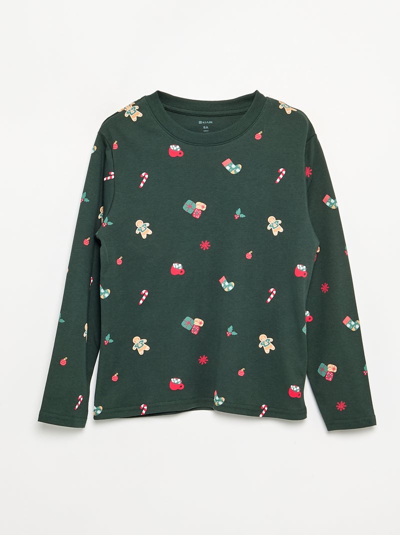 2-delige kerstpyjama - T-shirt met lange mouwen + broek Groen - Kiabi