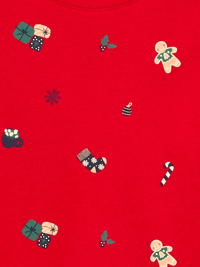2-delige kerstpyjama - T-shirt met lange mouwen + broek Rood - Kiabi