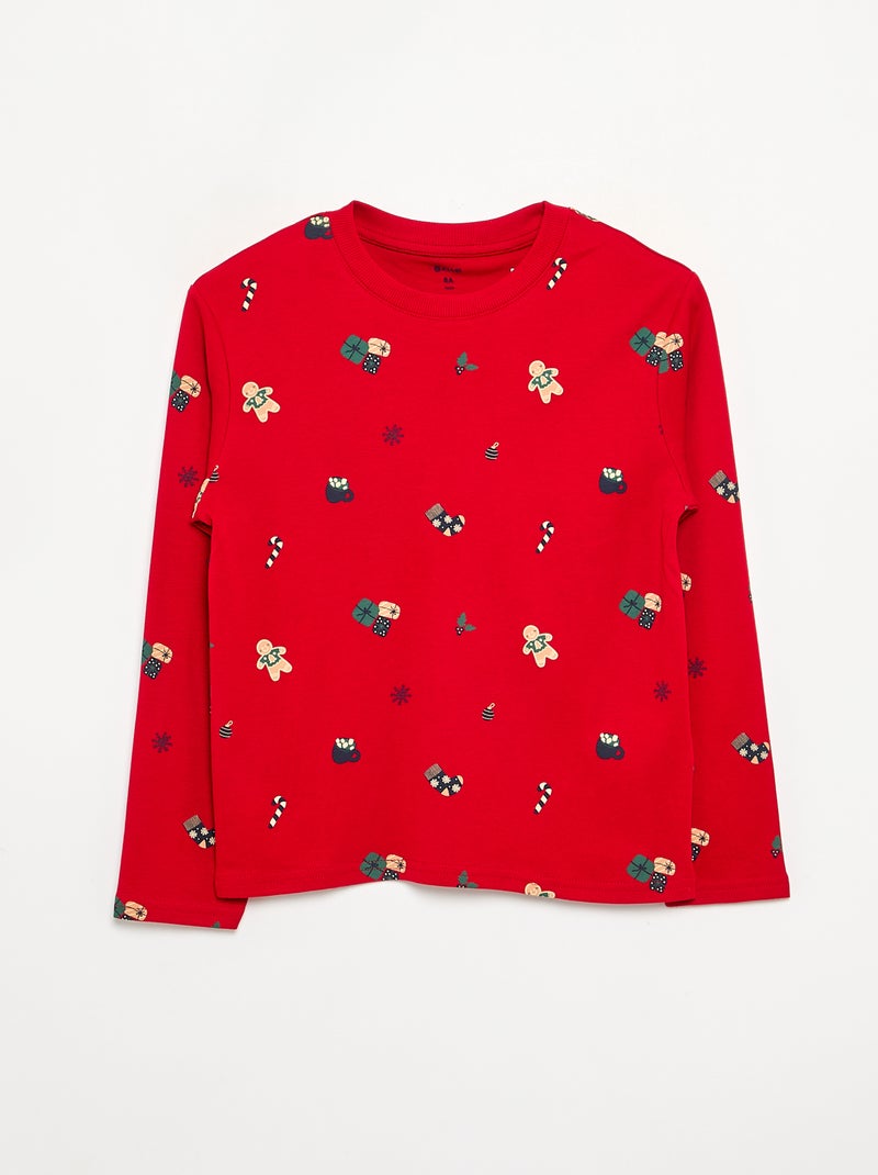 2-delige kerstpyjama - T-shirt met lange mouwen + broek Rood - Kiabi