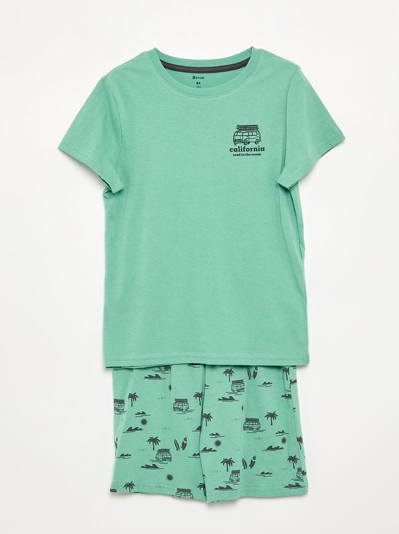 2-delige korte pyjamaset short + T-shirt Groen - Kiabi