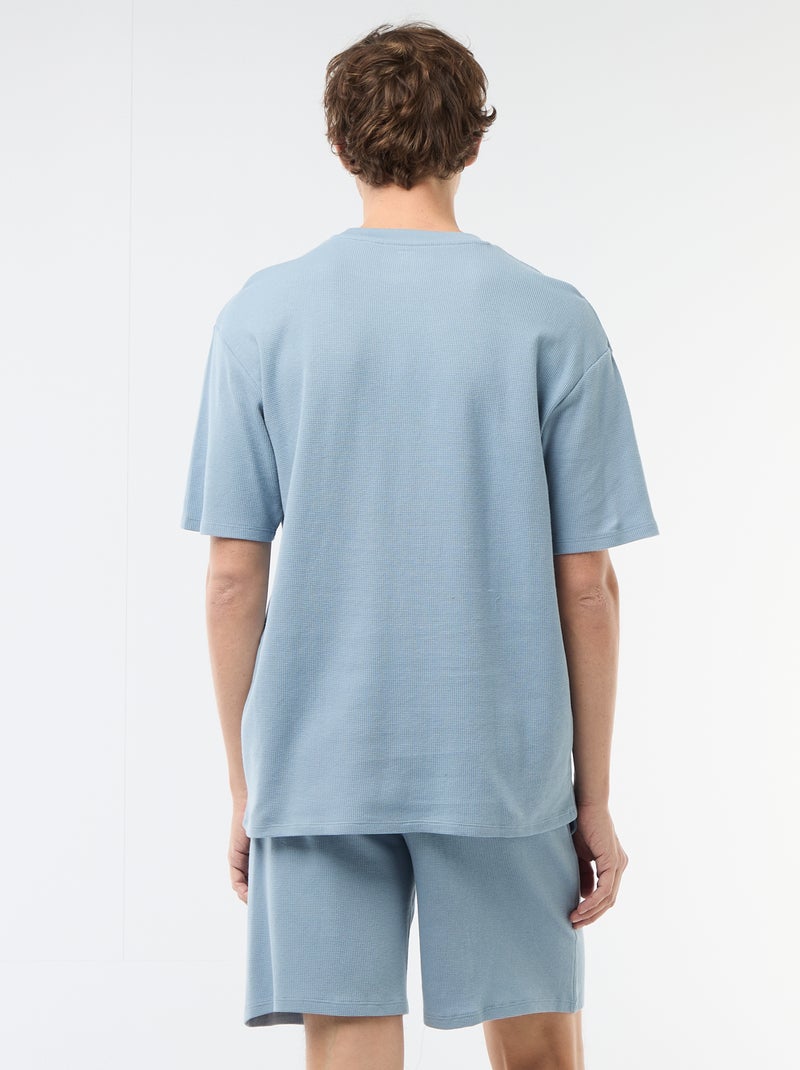 2-delige korte pyjamaset van gewafelde stof Blauw - Kiabi