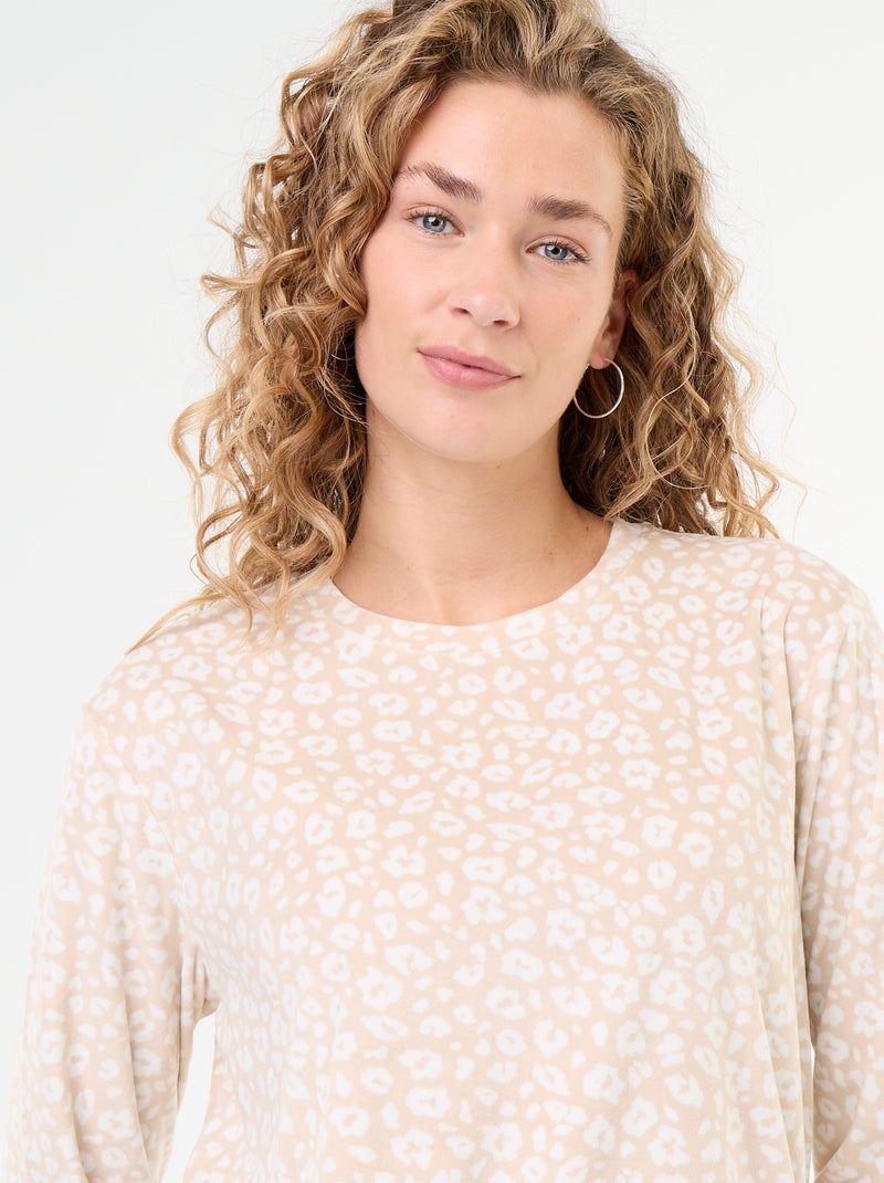 2-delige lange fleece pyjamaset Biege - Kiabi