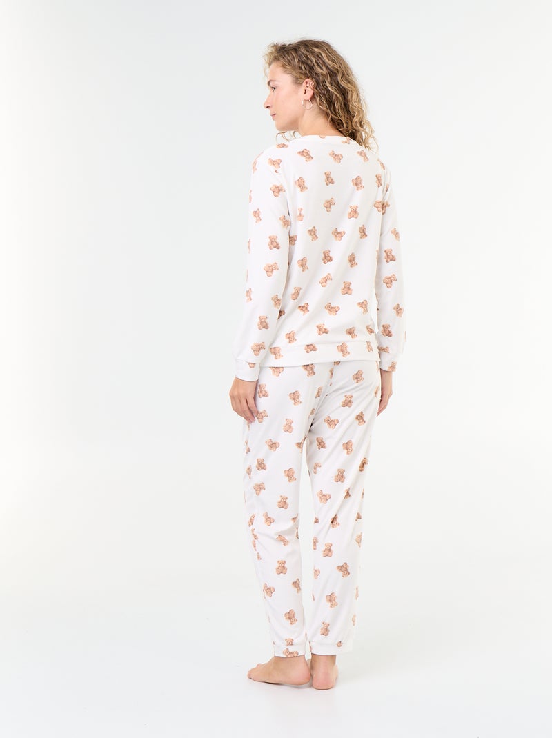 2-delige lange fleece pyjamaset Wit - Kiabi