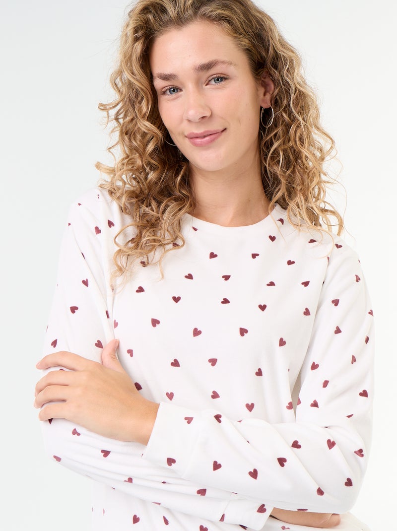 2-delige lange fleece pyjamaset Wit - Kiabi