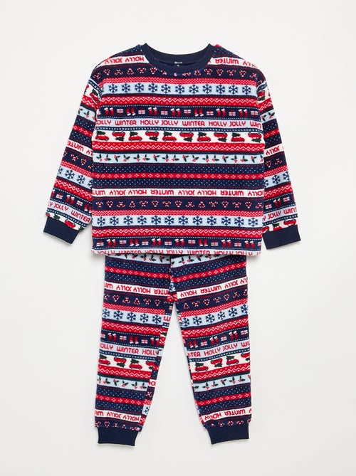 2-delige lange pyjama van fleece - sweater + broek - Kiabi