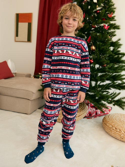 2-delige lange pyjama van fleece - sweater + broek - Kiabi