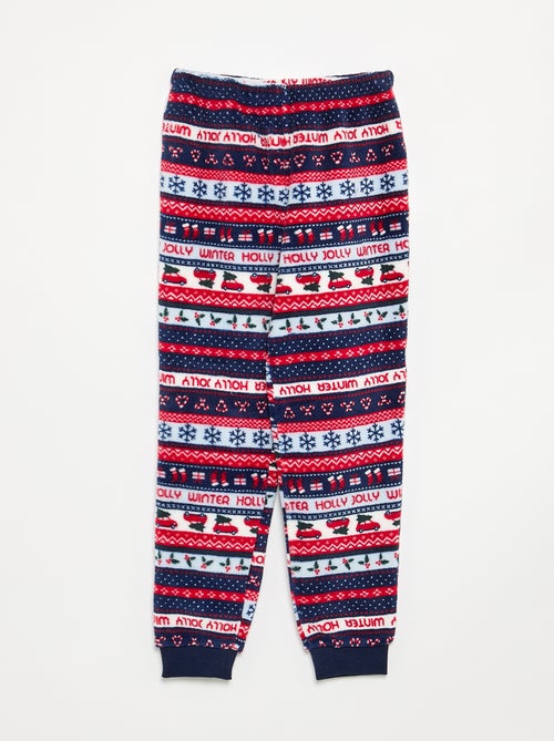 2-delige lange pyjama van fleece - sweater + broek - Kiabi