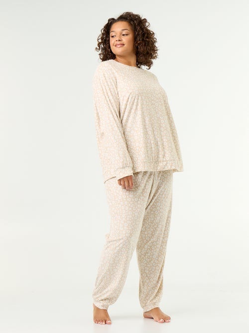 2-delige lange pyjamaset van fleece met print - Kiabi