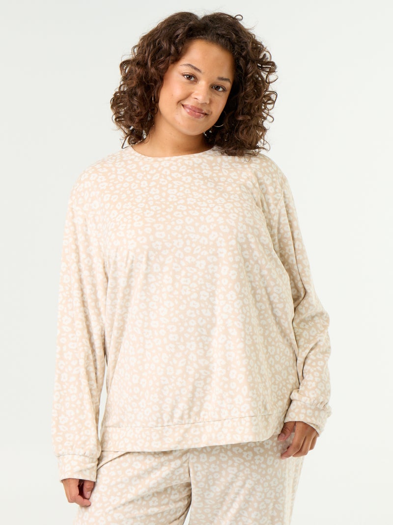 2-delige lange pyjamaset van fleece met print Biege - Kiabi