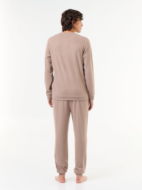 2-delige lange pyjamaset van gewafelde stof: T-shirt en broek - Kiabi