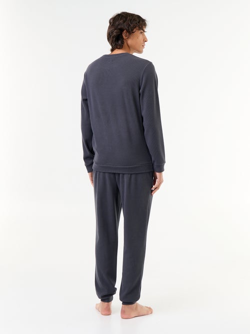 2-delige lange pyjamaset van gewafelde stof: T-shirt en broek - Kiabi