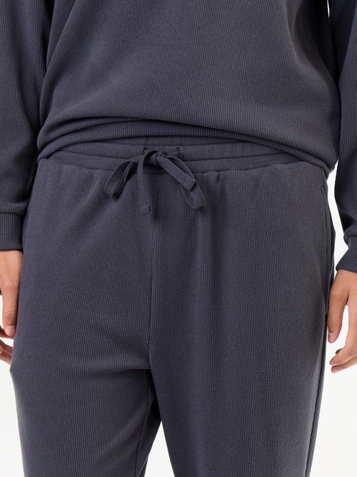 2-delige lange pyjamaset van gewafelde stof: T-shirt en broek - Kiabi