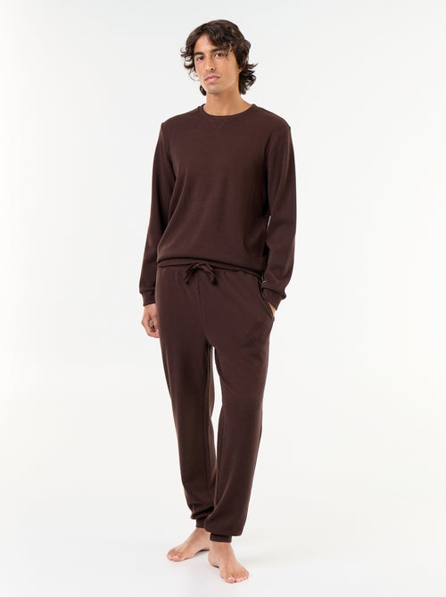 2-delige lange pyjamaset van gewafelde stof: T-shirt en broek - Kiabi