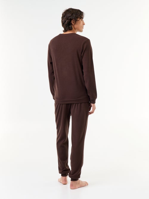 2-delige lange pyjamaset van gewafelde stof: T-shirt en broek - Kiabi