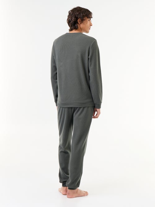 2-delige lange pyjamaset van gewafelde stof: T-shirt en broek - Kiabi