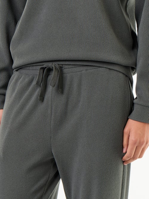 2-delige lange pyjamaset van gewafelde stof: T-shirt en broek - Kiabi