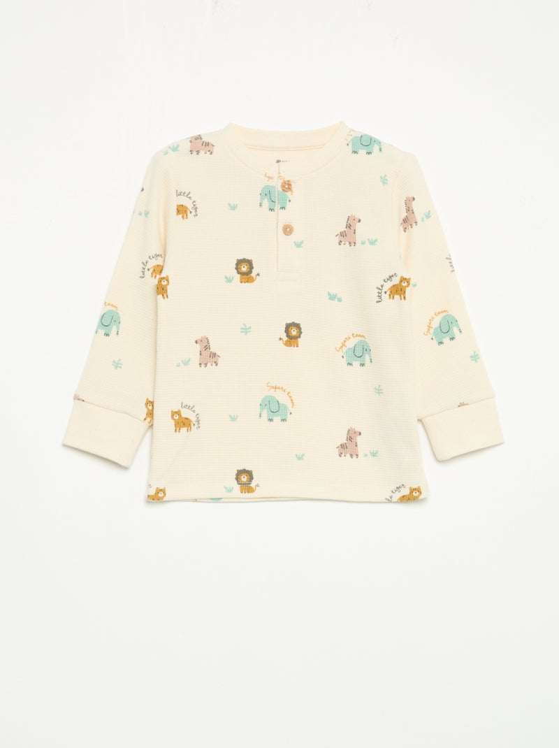 2-delige pyjama - T-shirt met lange mouwen + broek Biege - Kiabi