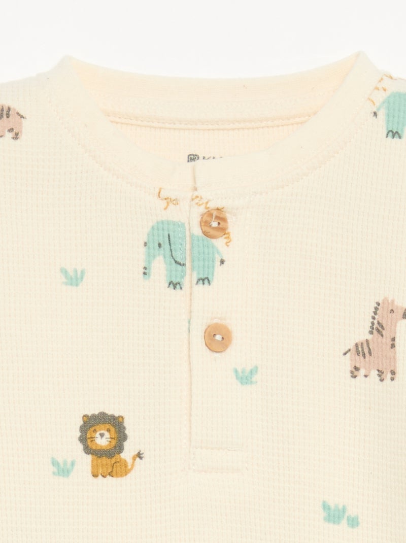 2-delige pyjama - T-shirt met lange mouwen + broek Biege - Kiabi