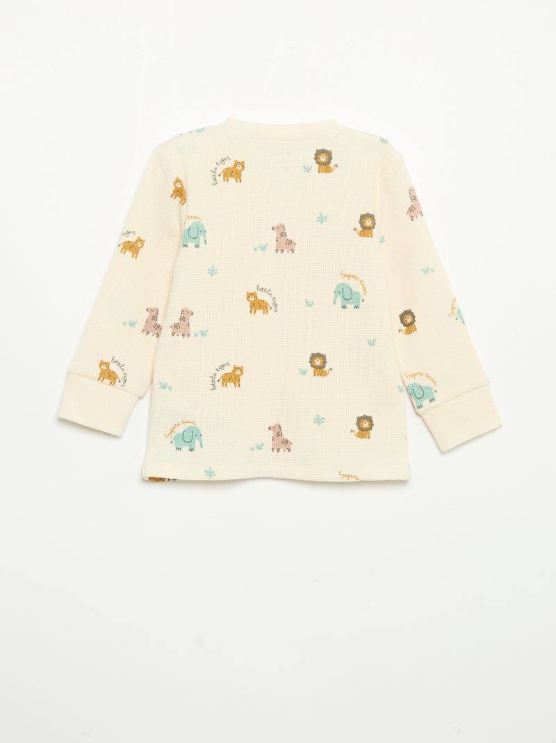2-delige pyjama - T-shirt met lange mouwen + broek Biege - Kiabi