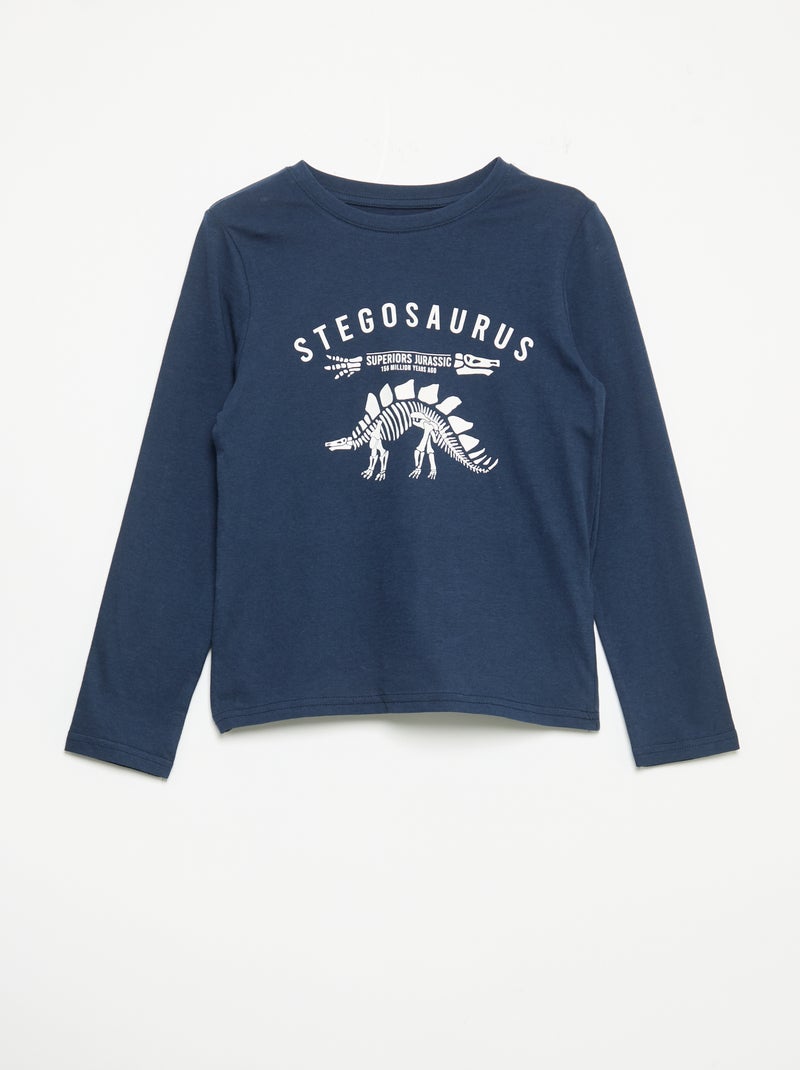 2-delige pyjama - T-shirt met lange mouwen + broek Blauw - Kiabi