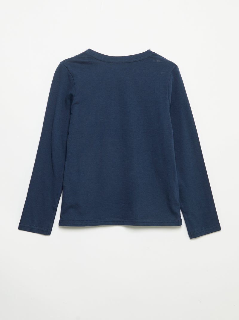 2-delige pyjama - T-shirt met lange mouwen + broek Blauw - Kiabi