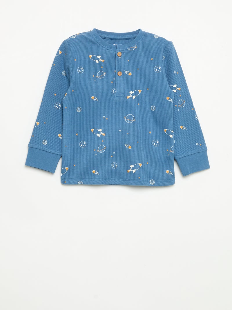 2-delige pyjama - T-shirt met lange mouwen + broek Blauw - Kiabi