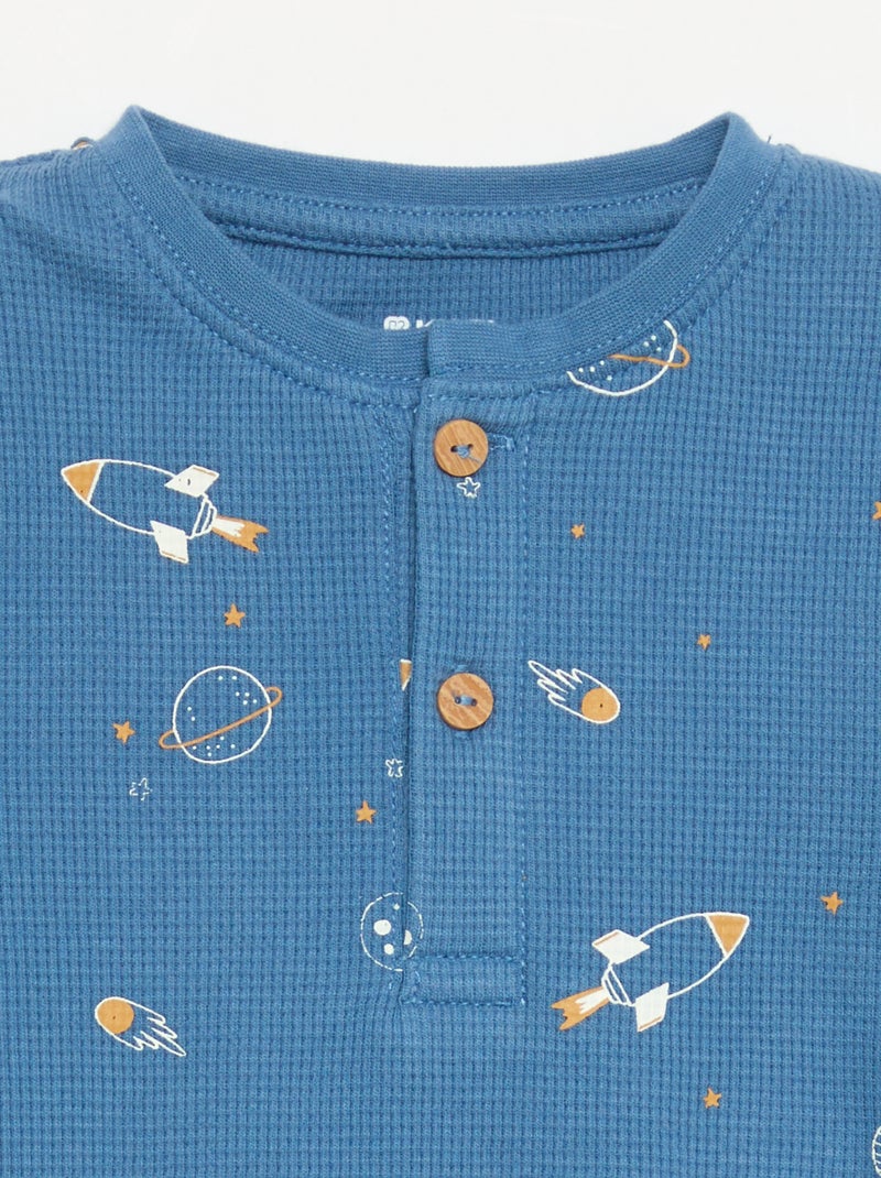 2-delige pyjama - T-shirt met lange mouwen + broek Blauw - Kiabi