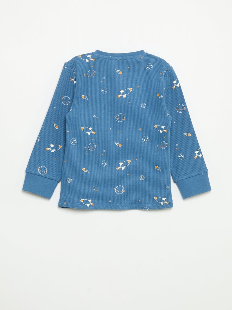 2-delige pyjama - T-shirt met lange mouwen + broek Blauw - Kiabi