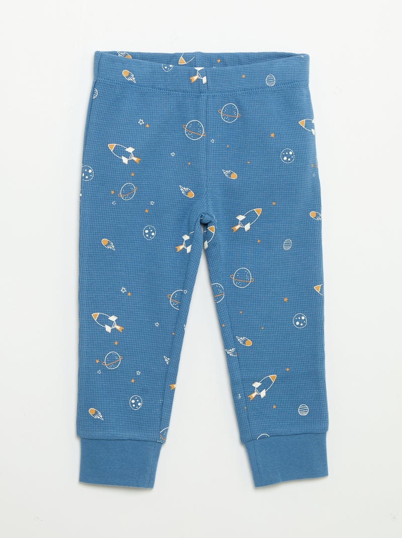 2-delige pyjama - T-shirt met lange mouwen + broek Blauw - Kiabi