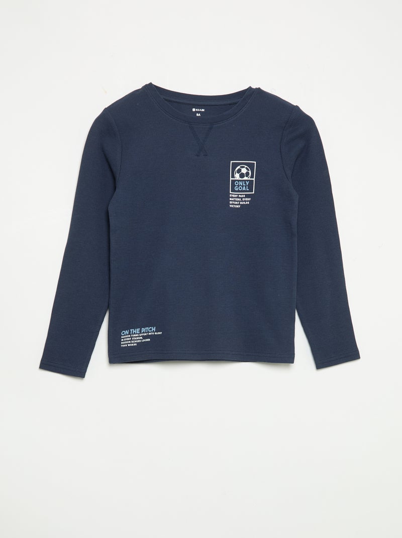 2-delige pyjama - T-shirt met lange mouwen + broek Blauw - Kiabi