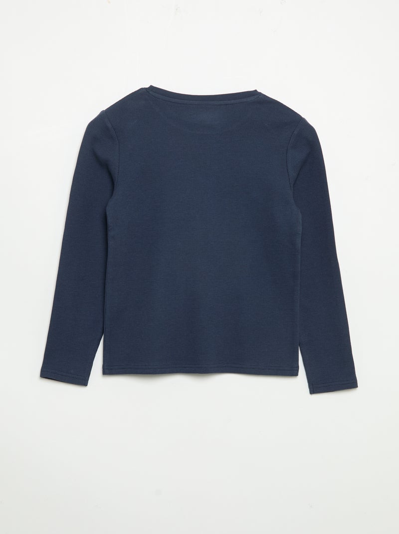 2-delige pyjama - T-shirt met lange mouwen + broek Blauw - Kiabi