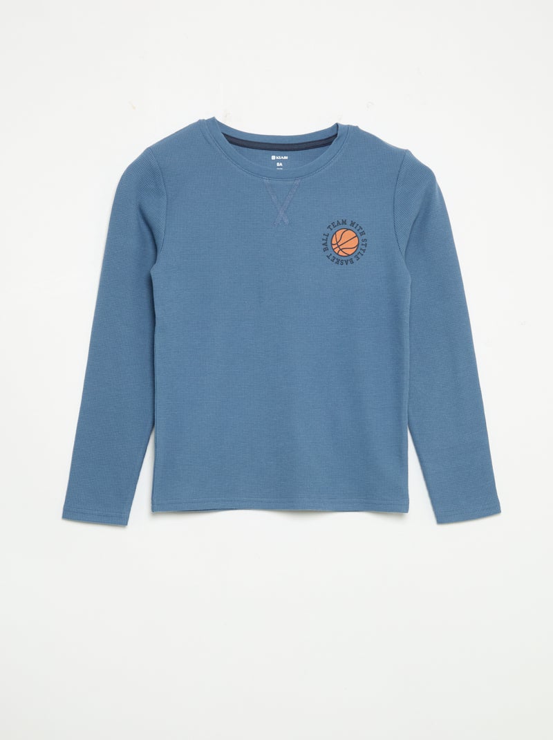 2-delige pyjama - T-shirt met lange mouwen + broek Blauw - Kiabi